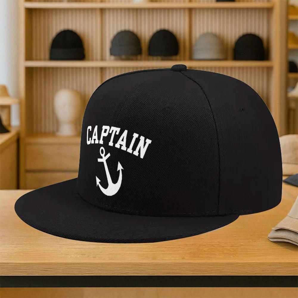 Captain Anchor Print Polyester Baseball Cap Adjustable Snapback Hat Casual Streetwear for Adults
