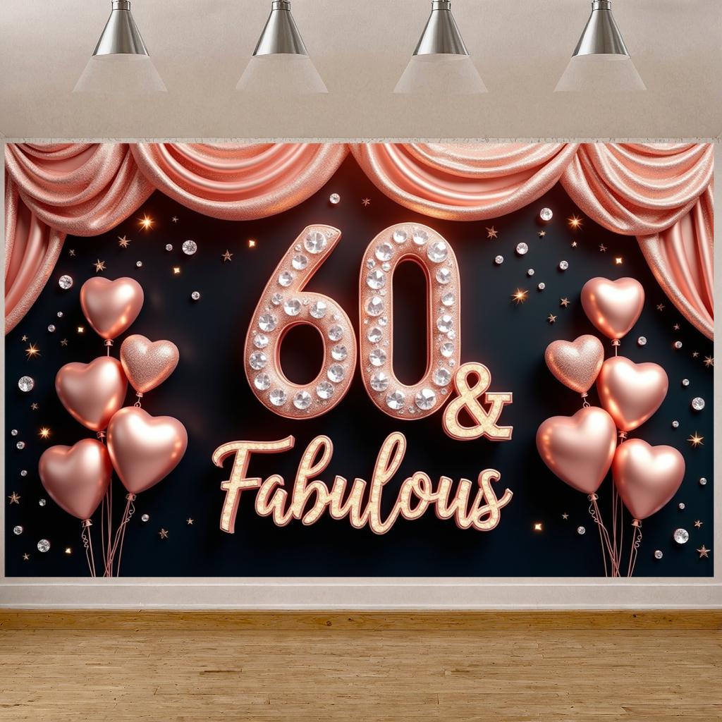 60th Birthday Banner Rhinestone Embellished Adult Birthday Background Birthday Celebration Display Sparkly Diamonds For Adult