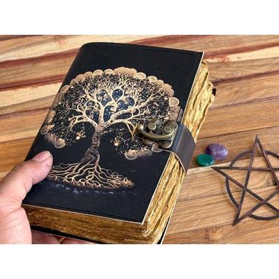 Lindo diário para esboços, livro de viagens, livro de feitiços em branco, diário de couro, árvore da vida