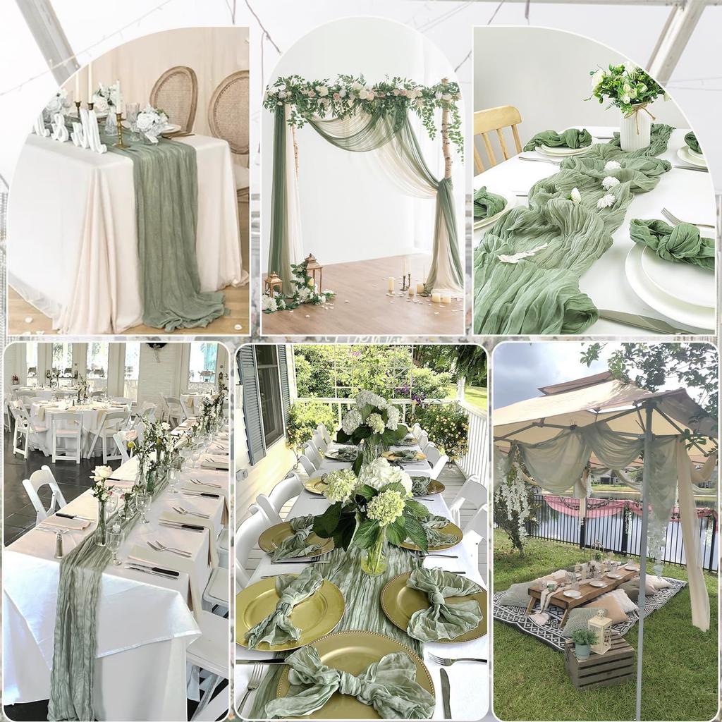 Boho Table Runner Balinese Gauze Pleated Tablecloth Long for Happy Easter Wedding Bridal Baby Shower Birthday Table Decorations