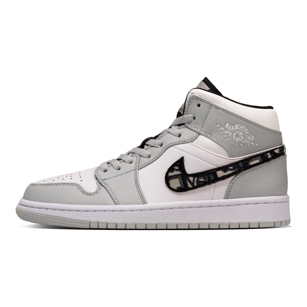Jordan Air Jordan 1 Ollie Abrasion Resistant Mid top Vintage Basketball Shoes Men's White Gray 554724-078(Team1291-)
