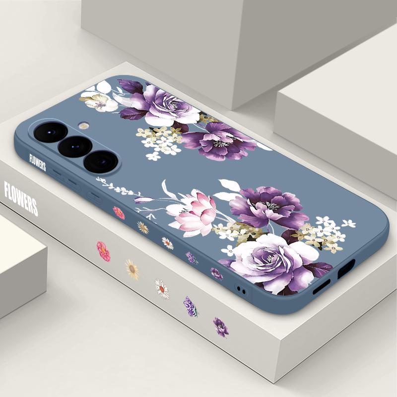 S25 Ultra Case Purple Peony Flower Cover For Samsung Galaxy S24 S22 Ultra S23 Plus S21 FE A54 A15 A35 A55 A16 A36 A56 5G Capa