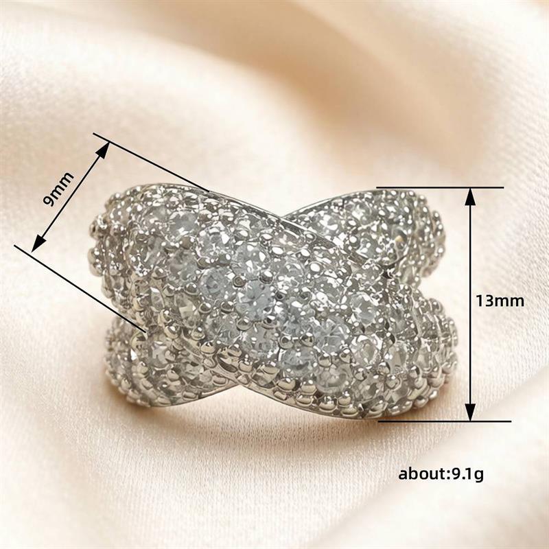 Huitan Cross Design Women Ring Full Shining Cubic Zirconia Trendy Party Hiphop Accessories Modern Statement CopperColor Jewelry