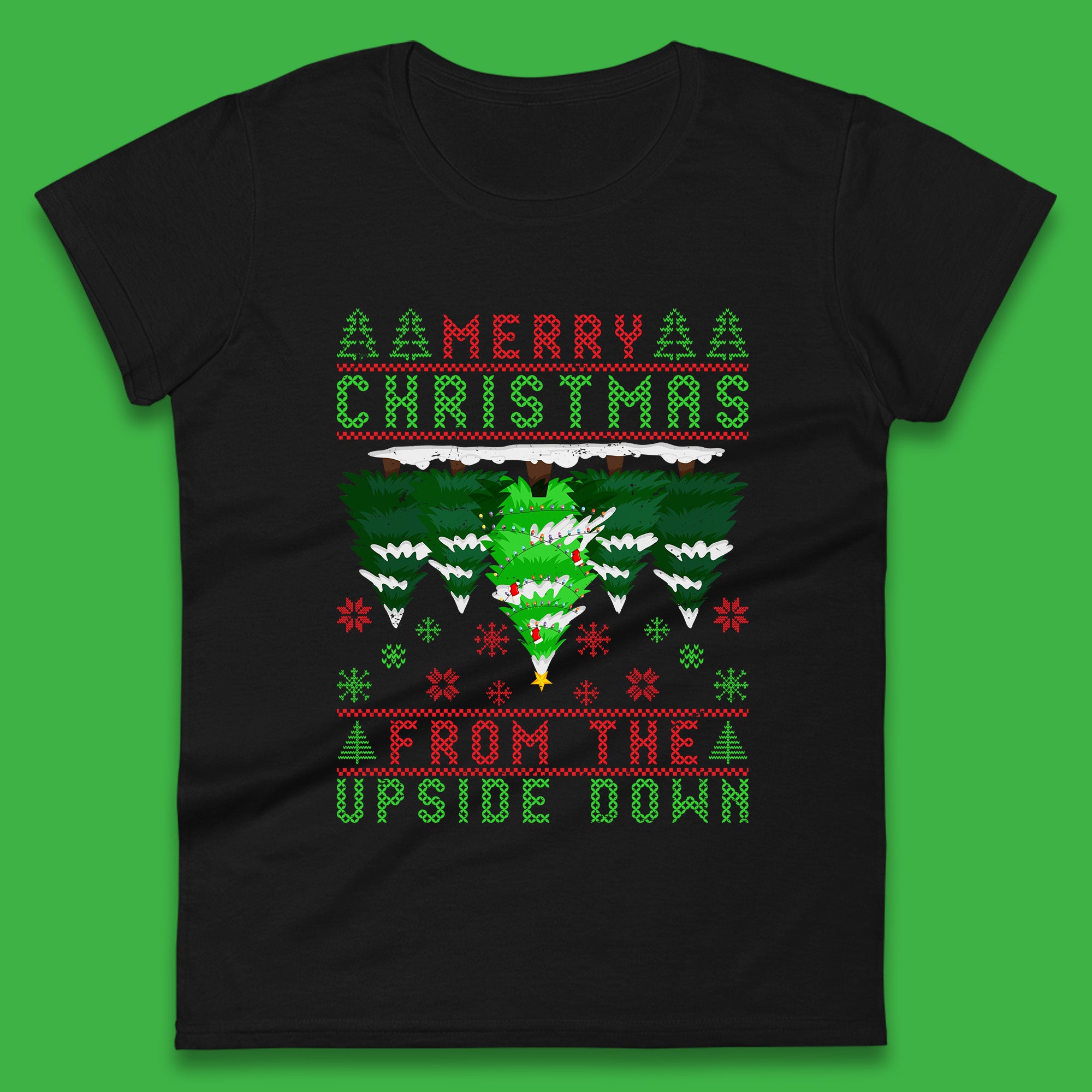 Merry Christmas From The Upside Down Womens T Shirt Mens Tops Tees Unisex Christmas Tree Top XL