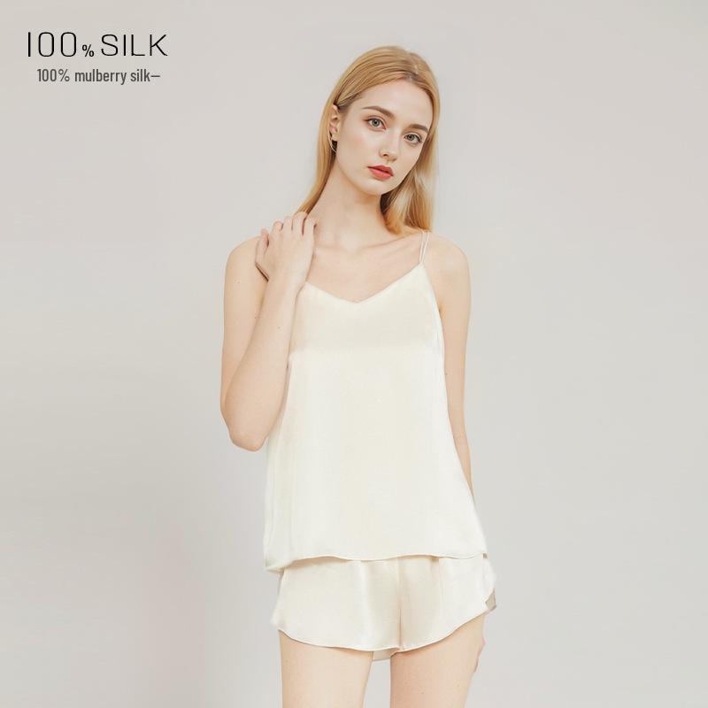 Women s Summer 100% Mulberry Silk Camisole and Shorts Pajama Set L
