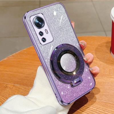 Magnetic Bling Ring Holder Detachable Glitter Sticker Chromed TPU Case With Stand For Xiaomi 12 12S 12X 11 Lite 11T Pro