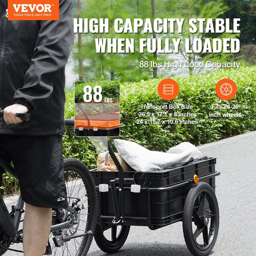 Bike Cargo Trailer, 88 Lbs Load Capacity, Heavy-Duty Bicycle Wagon Cart, Foldable Compact Storage with Universal Hitch, Waterproof Cover, 16" Wheels,