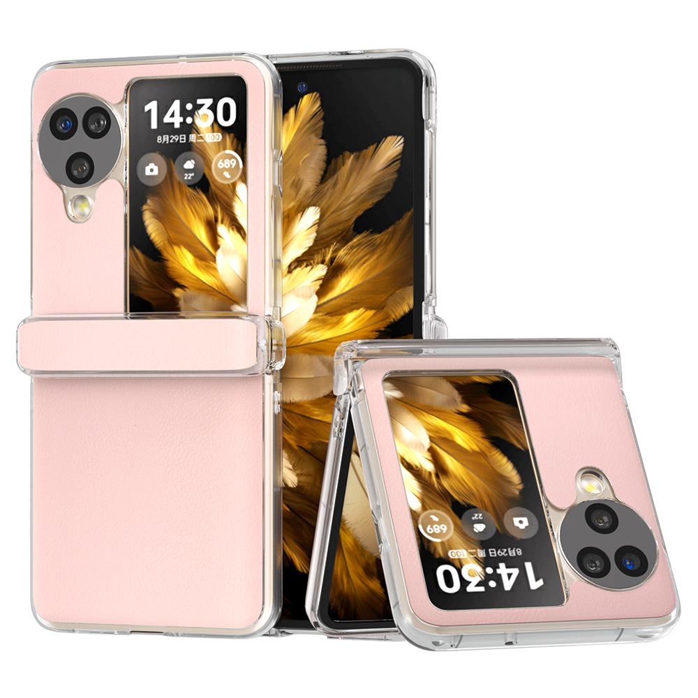 Für Oppo Find N3 Flip 5G Hülle Scharnierschutz Leder+PC Klarer Rahmen Handyhülle