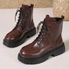 Fashion Short Lace-up Boots Women's New British Style Thick Middle Heels Women Autumn Winter Shoes Platform Black Brown Leather Botines