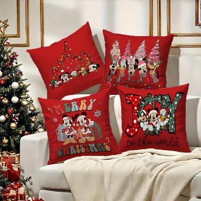 Mickey and His Buddies' Christmas Carnival: Cute Pillow Case with Red Background To Enhance the Sense of Home Atmosphere