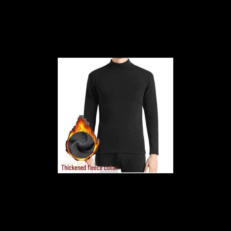 "Men's Plus Size Thermal Underwear Set - Half Turtleneck, Thick Velvet for Winter, Ideal for Middle-Aged and Elderly"
