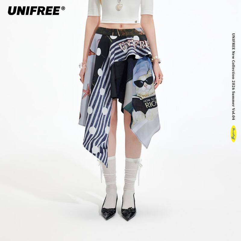 UNIFREE Women s Asymmetrical Printed Midi Skirt L