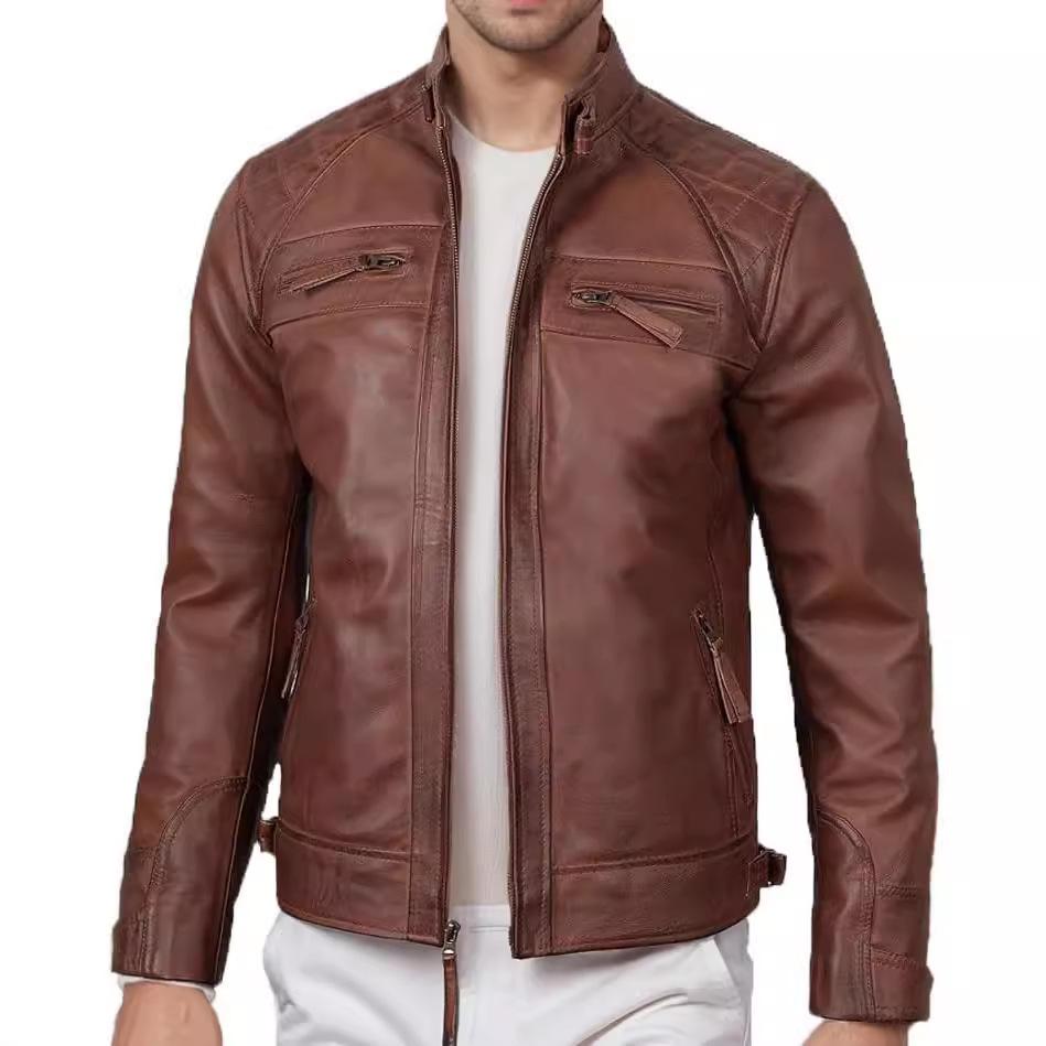 New Men's Leather Jacket Male Teen Stand-Up Collar Punk Men's Motorcycle Leather Jacket Stand-Up Collar Leather Jacket Men