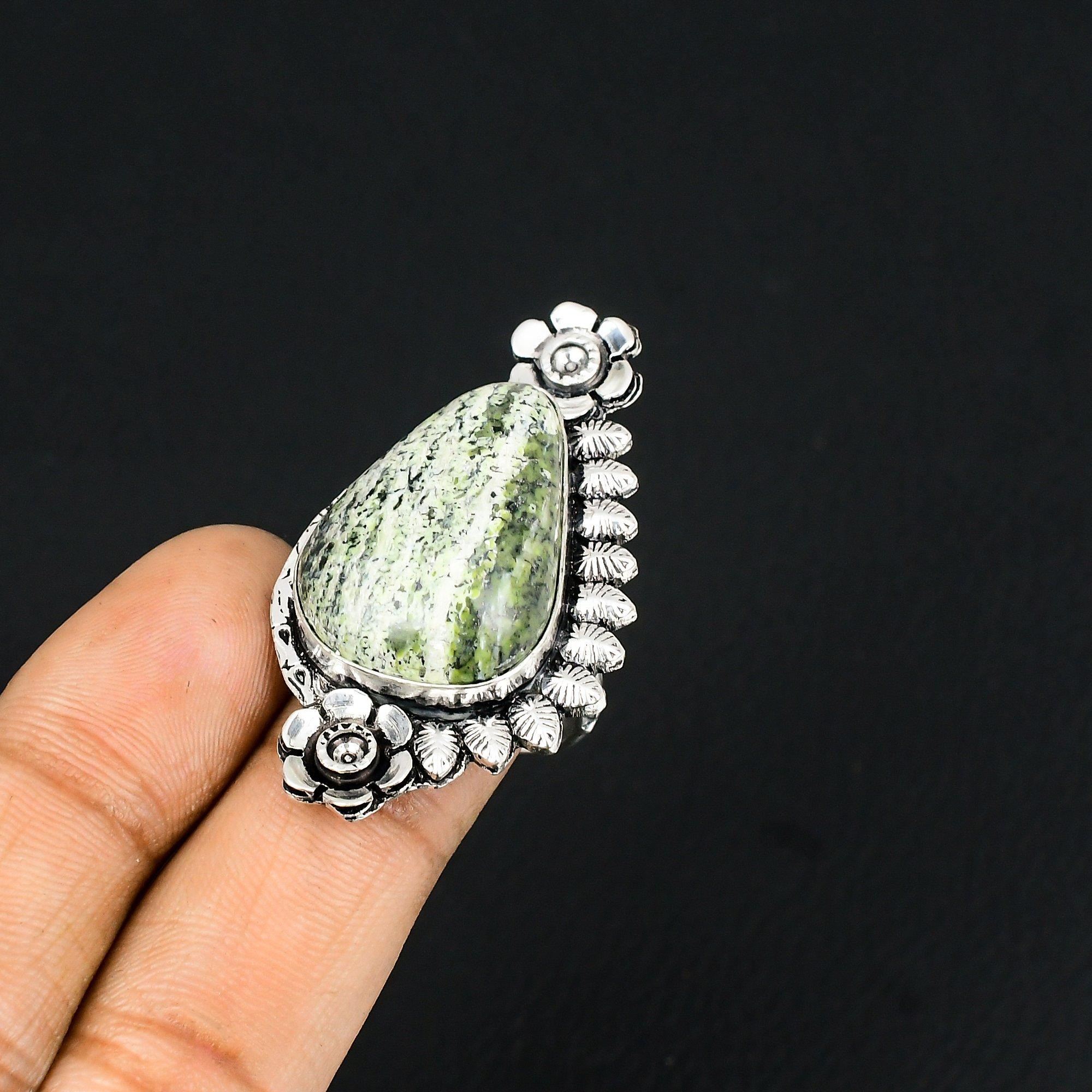925 Silver Natural Green Swiss Opal Multi Stone Flower Ring Size 7.5 7.5