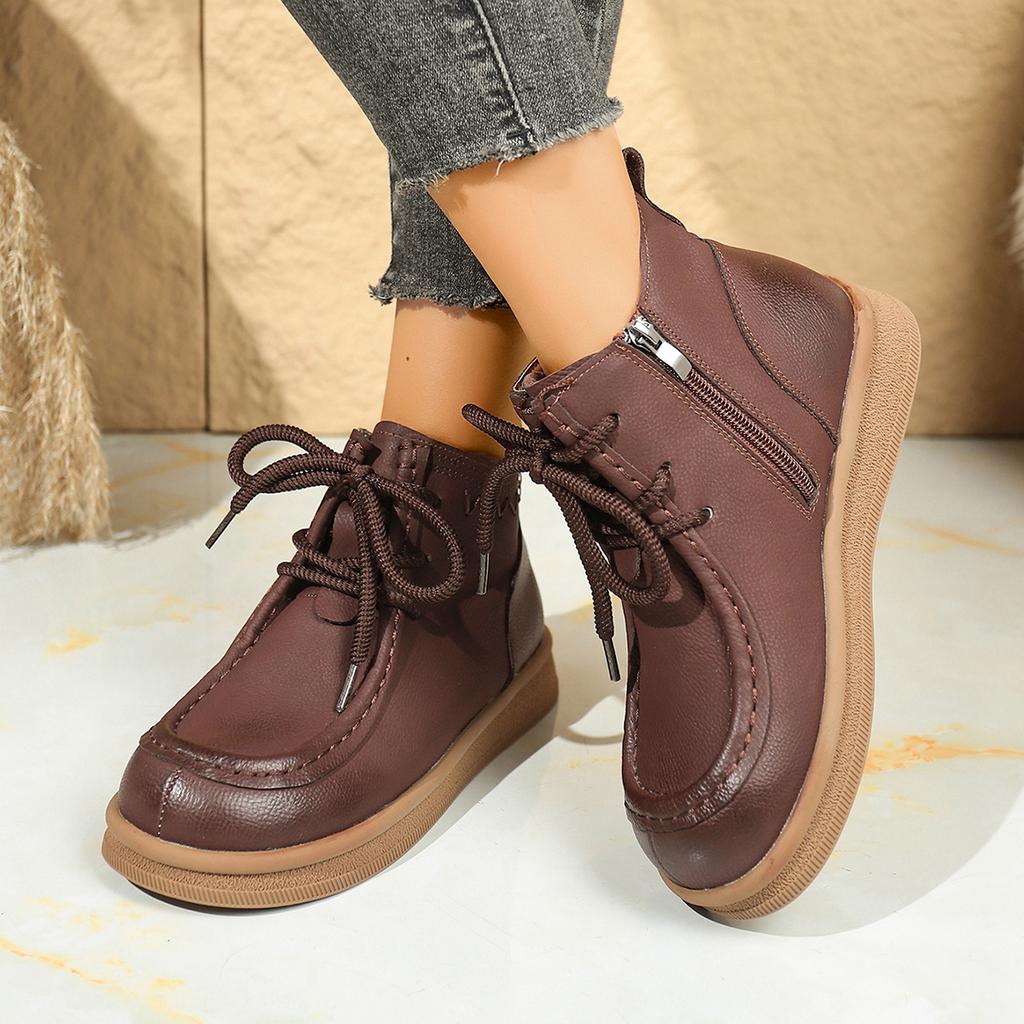 New foreign trade autumn and winter retro soft-soled matte leather Martin boots front lace-up thick-soled versatile medium-top men's and women's boots