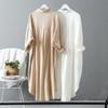 Women's Spring and Autumn Plus Size Medium Length Thin Section Lapel Cotton Linen Solid Colour Long Sleeved Cardigan Shirt