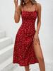 2026 summer new European and American printing suspender slit polka dot dress waist elegant women's clothing