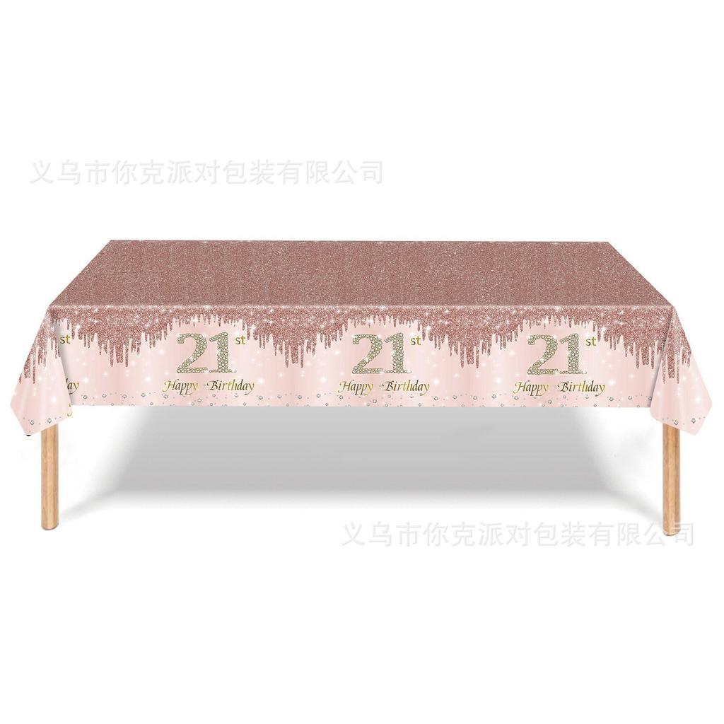 Rose Gold Diamond One-year-old Tablecloth for 18, 50 and 60 Years Old, One-time Party Tablecloth Theme Scene Decoration Props