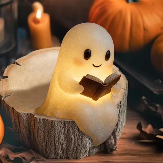 Halloween Ghost Night Light Reading Lamp Soft Warm Glow Battery Powered Cute Ghost Reading Book Lamp
