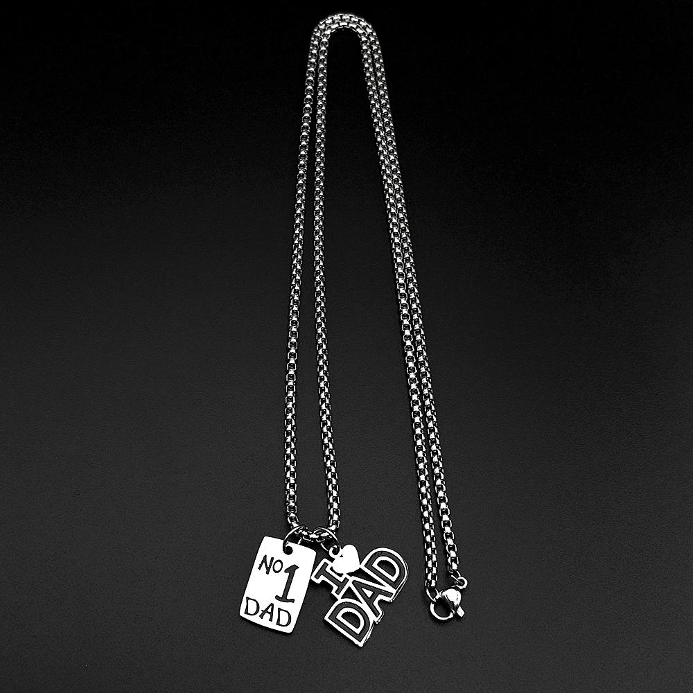 I Love Dad Father Day Gift Chain Stainless Steel Silver Color No.1 Dad Dog Tag Birthday Show Love Pendant Necklace Jewelry