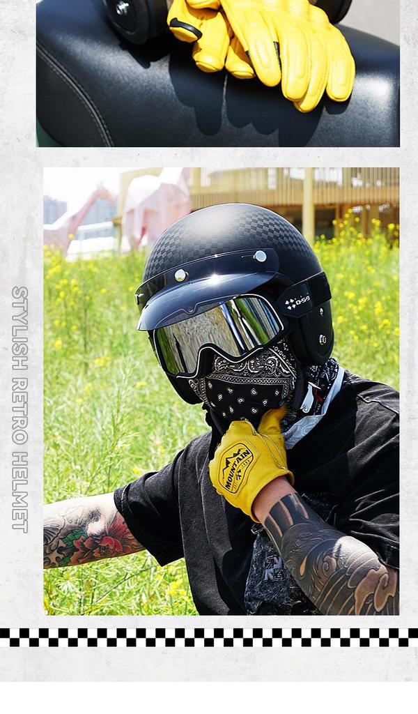 3C Certified Retro Harley Carbon Fiber Motorcycle Helmet, Unisex All-Season Winter Half Helmet