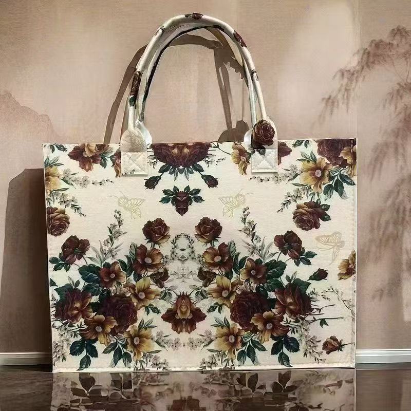 Women'S Large Flral Tote Bag Ladies Spacious Pink Roses Green Leaves Design Mother'S Day Gift Birthday Present Shopping Casual Print Handbag