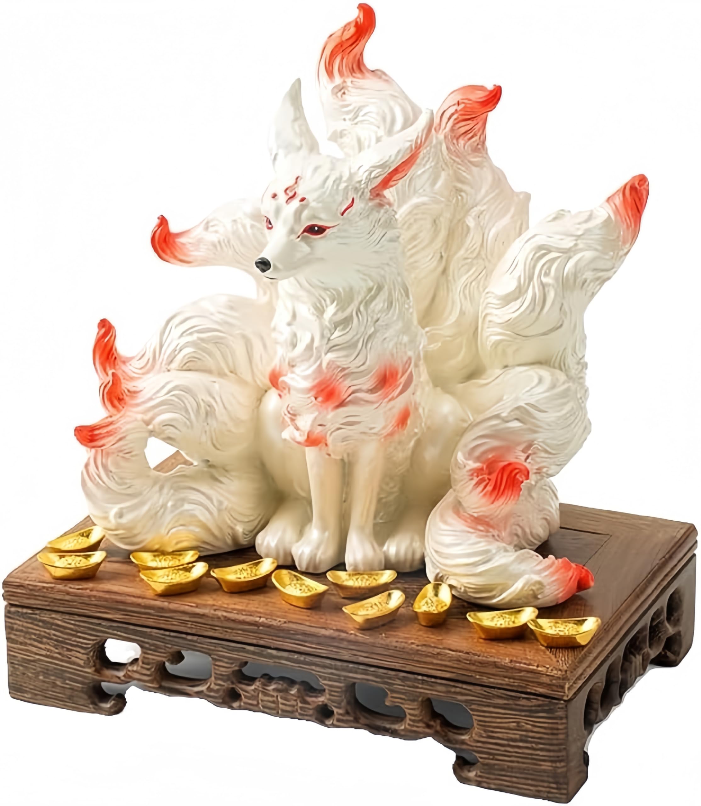 

Nine-tailed Fox Figurine with Stand, Entryway Ornament, Auspicious Charm, Tamamo-no-Mae, Feng Shui, Indoor Decor, Store Decoration, Grand Opening Gift