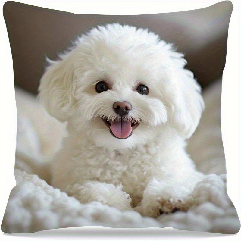 

Cute White Puppy Pillow Cushion Cover pc Fluffy Dog Photo with Tongue Out Pet Lover Gift for Sofa or Bed Decor 40cmx40cm