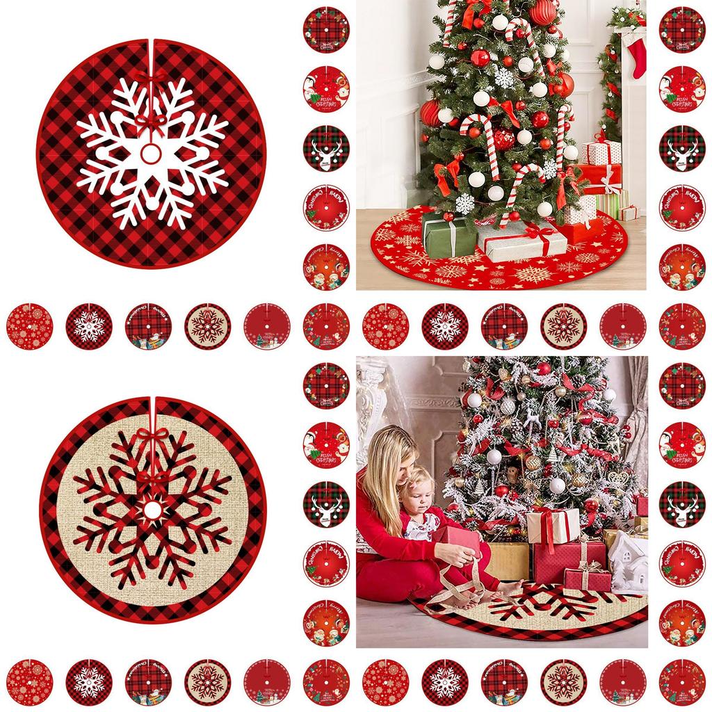 Saia de Árvore de Natal Xadrez Vermelho Festiva Com Design de Papai Noel e Alce Para Decoração Elegante de Feriado