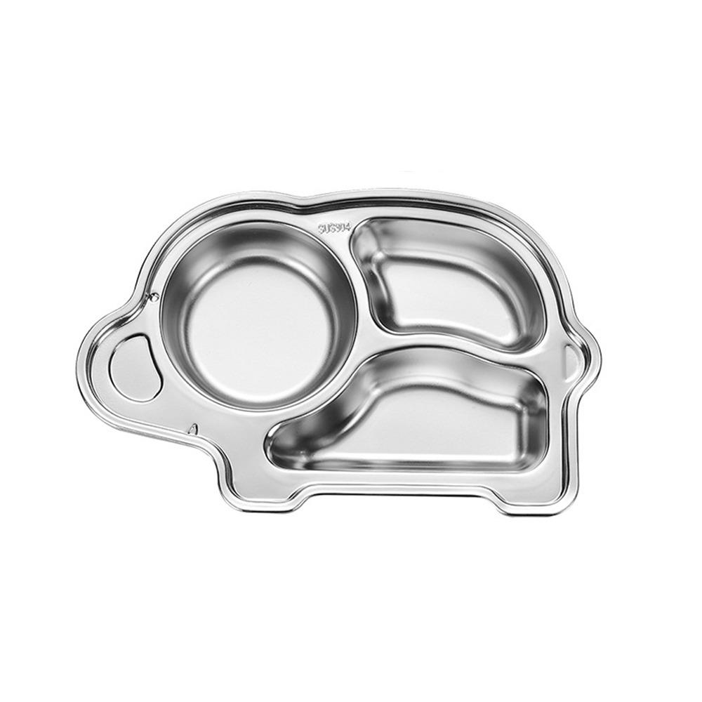 Silver Divided Dinning Plate 304 Stainless Steel Food Container Kid Feeding Service Plate Cartoon Animal Shape Food Tray