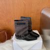 Wasteland retro belt buckle trouser boots new autumn medium tube knight boots square head temperament versatile short boots
