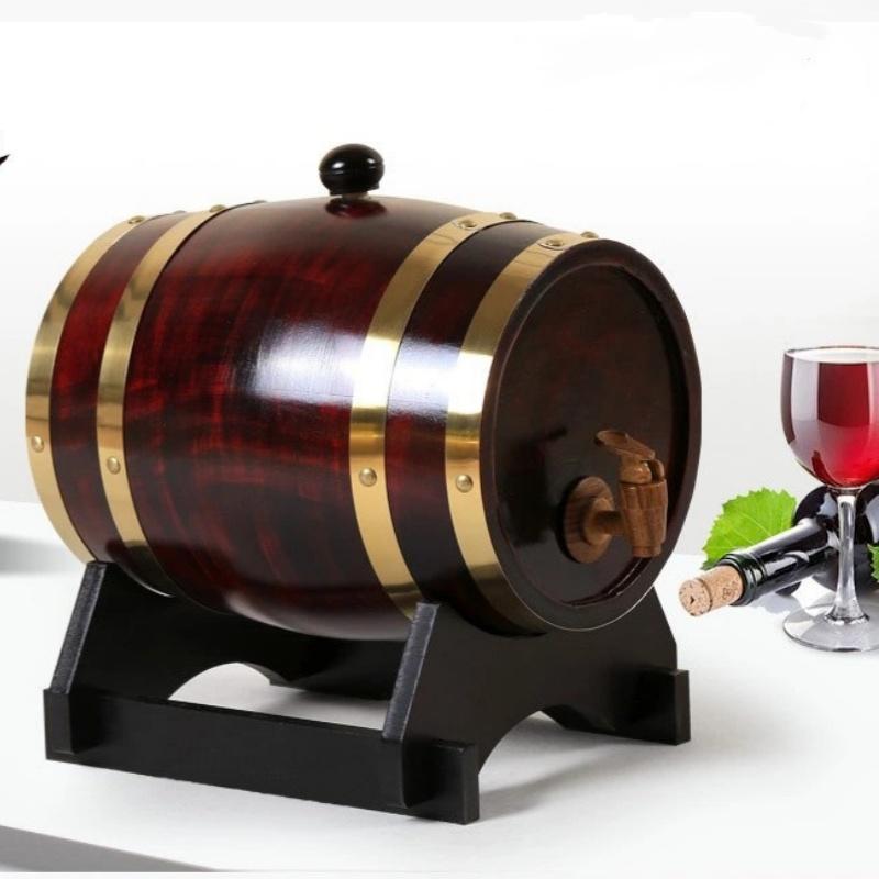 JUSTINLAU 1.5/3L Wine Barrel Wooden Whiskey Barrel with Stand&Bung&Spigot Whiskey Barrel Dispenser for Cocktail Barrel Storage