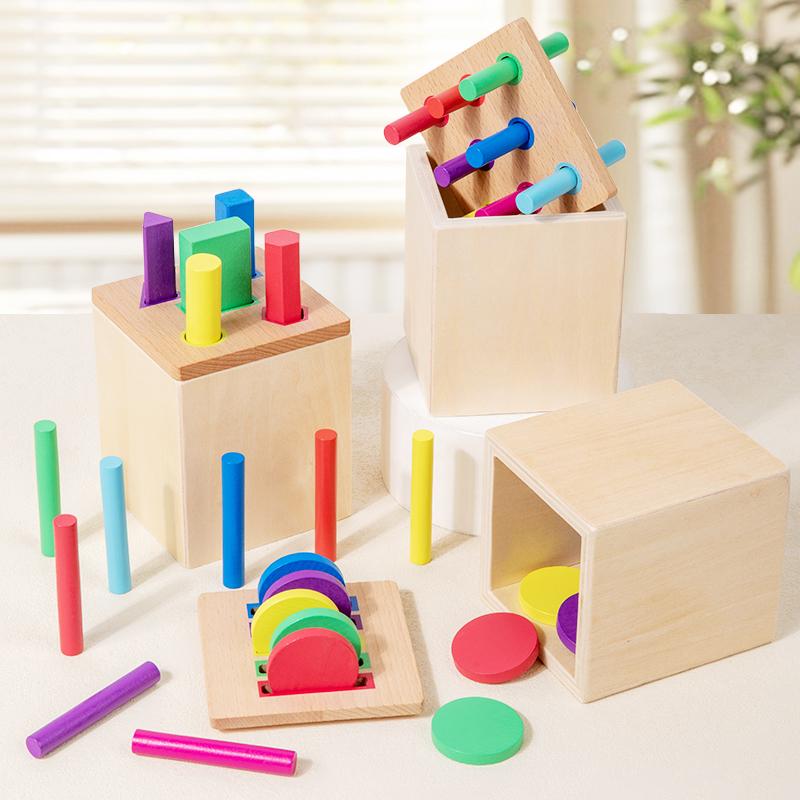 Wooden Color Sorting Toys Shape Box Montessori Toys Fine Motor Skills Sensory Matching Games Educational Kid Toys For 1-3 Year