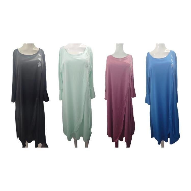 Plus Size Midi Dress for Women Office Daily Wear Fall Spring Parties A Line Layerd Hem Three Quarter Sleeves Round Neck Mid Calf Length