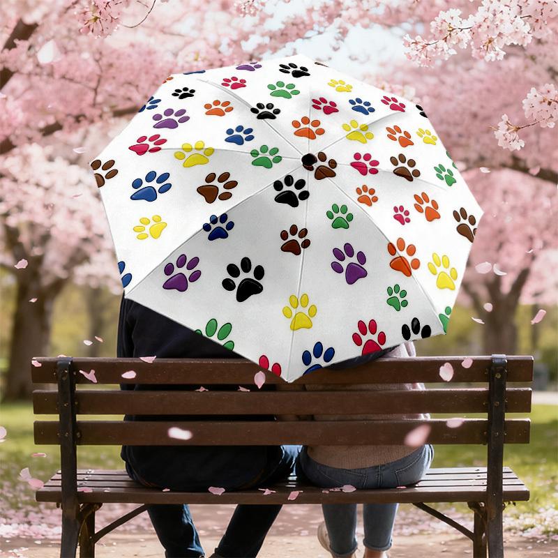 1pc Paw Prints Pet Lover Automatic Folding Umbrella, Heavy Duty 8 Rib Iron Frame,  Suitable for Travel, Daily Use, Birthday, Decor Gift m0104009