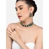 Green Beads Ethnic Choker Necklace Earring & Ring Set For Women