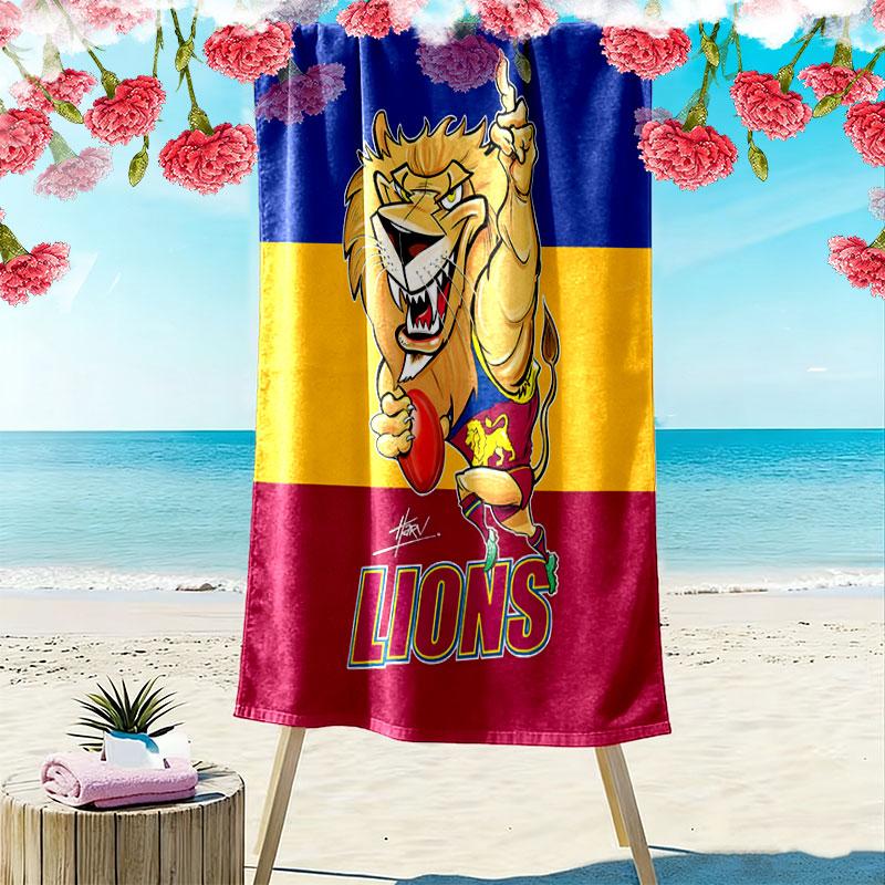 Brisbane Lions Print Beach Towel, Large Soft Quick Dry Towel for Beach Camping Swimming