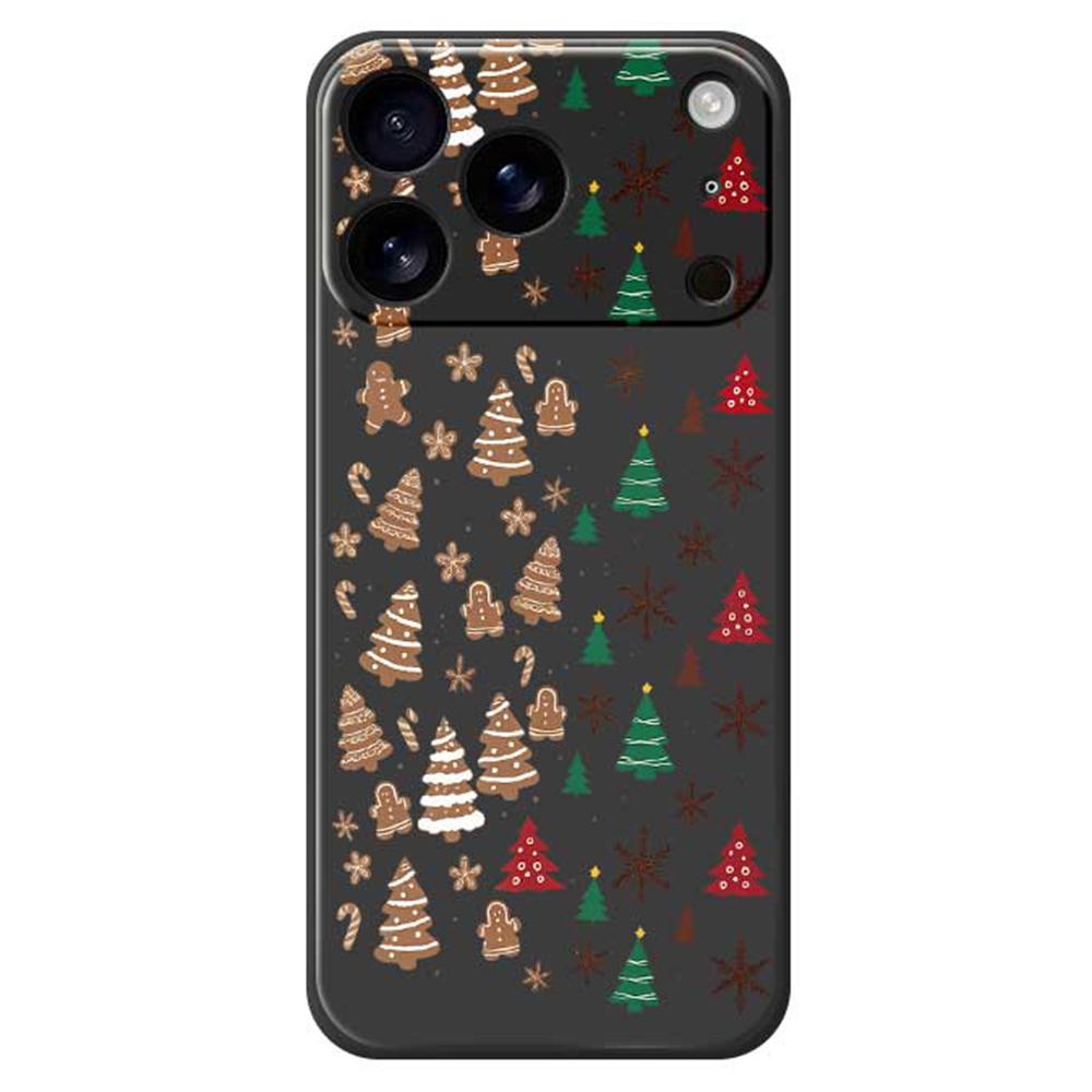 For iPhone 17 Pro Case Christmas Tree Gingerbread Pattern Printing Straight Edge TPU Phone Back Cover