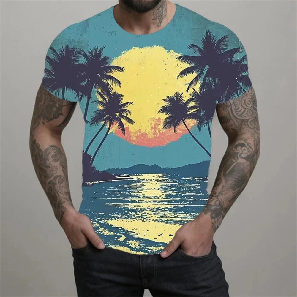 Summer Beach men's T-shirt 3D coconut tree print men's and women's Hawaiian T-shirt oversized T-shirt short sleeved top travel suit