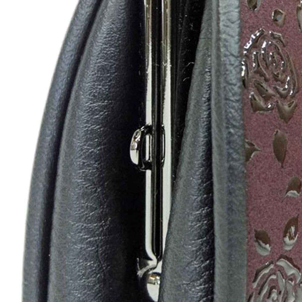 Inden Wallet 340 Clasp Coin Purse 1501 Purple Deerskin X Black Lacquer Rose Petite Height X Width X Thickness Inner Clasp Coin Purse [Inden-ya]