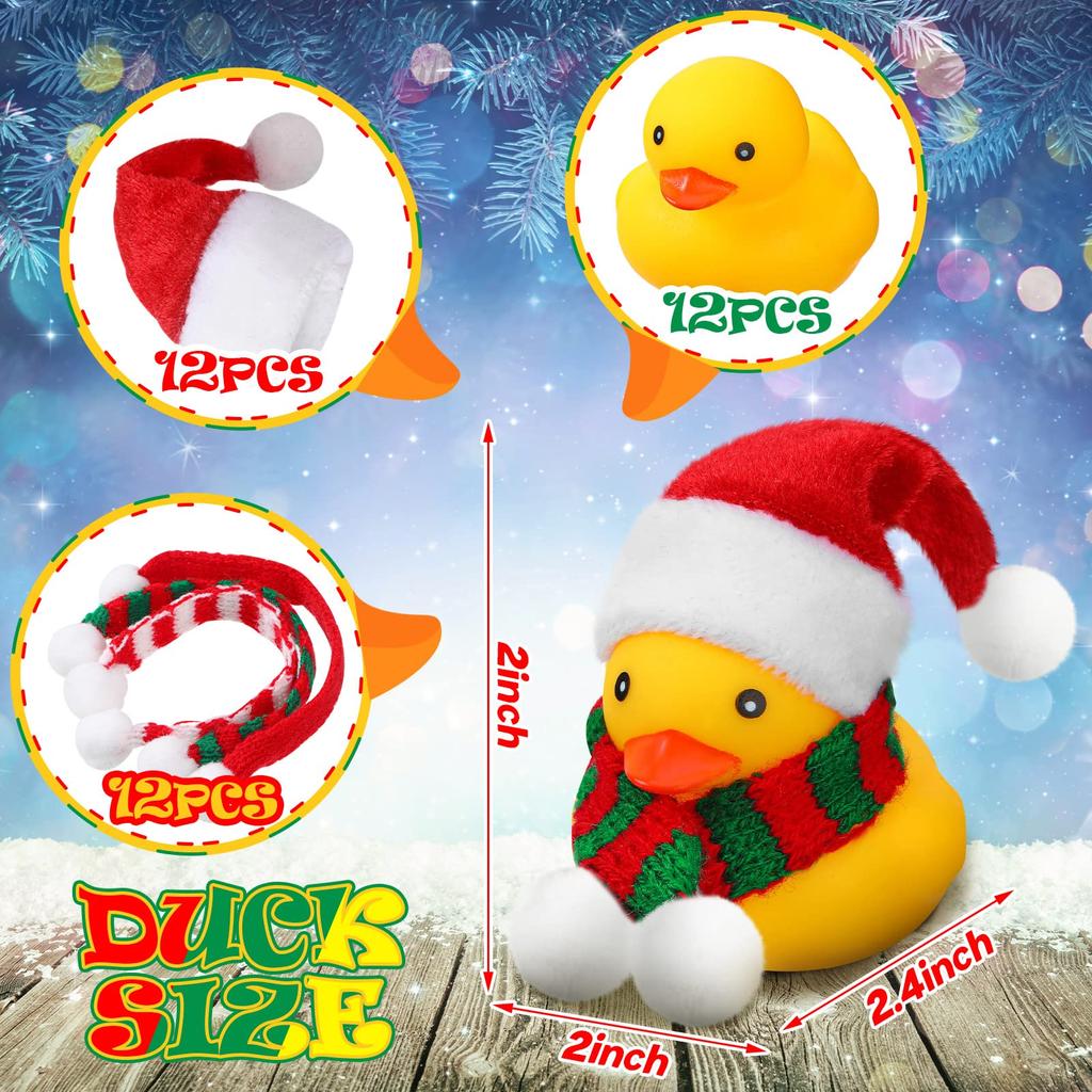 12/24 Pcs Christmas Mini Rubber Duckies In Bulk With Christmas Hats And Scarf Rubber Duckies Bath Toy For Christmas Party