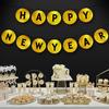 Glossy Gold Round 'Happy New Year' Bunting with 'HAPPY BIRTHDAY' Pull Flowers