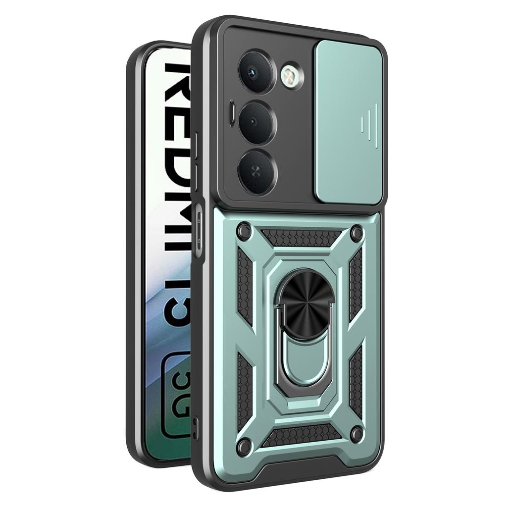 For Xiaomi Redmi 15 5G (Global) (169mm) Case Kickstand PC+TPU Phone Cover with Camera Lens Slider - Blue