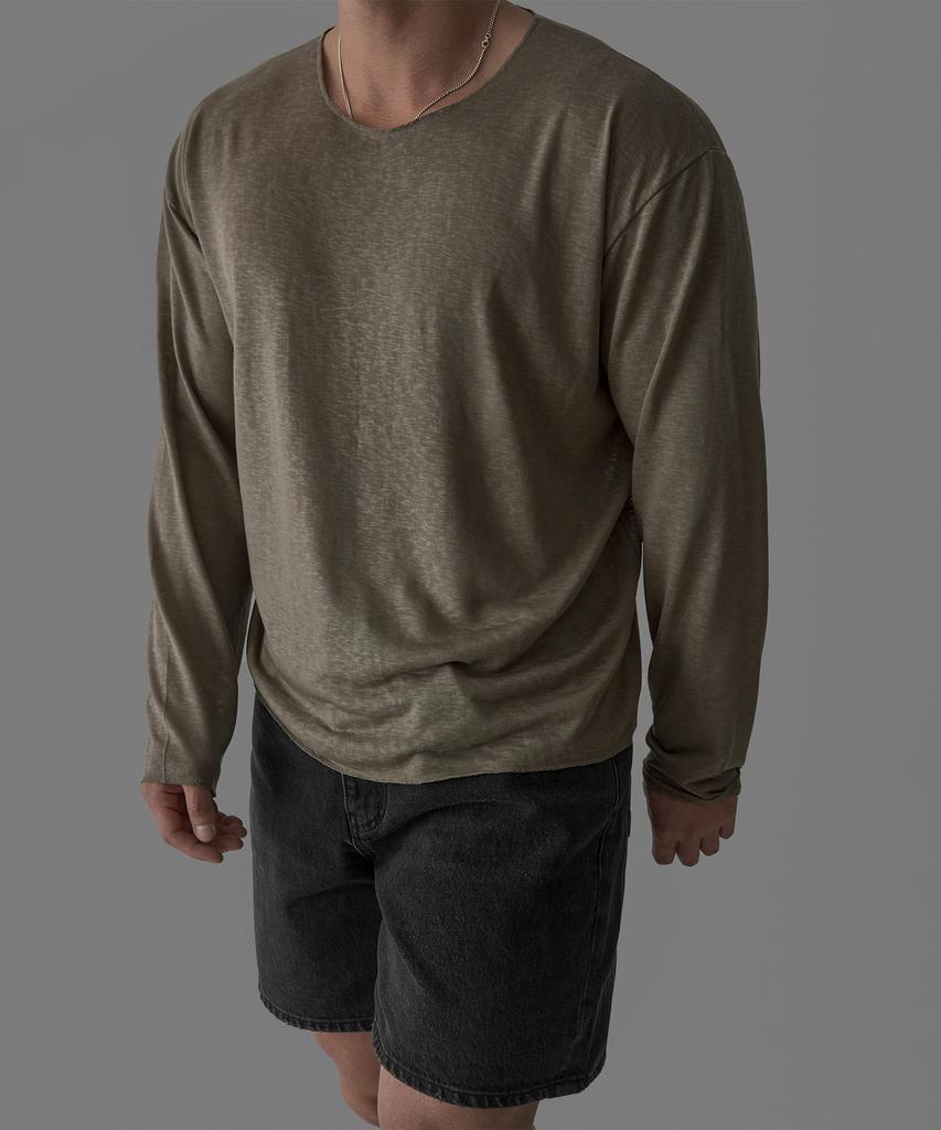Baulopeulodeogteu Tencel Ribbed Boat Neck Knit Tee [Brown]