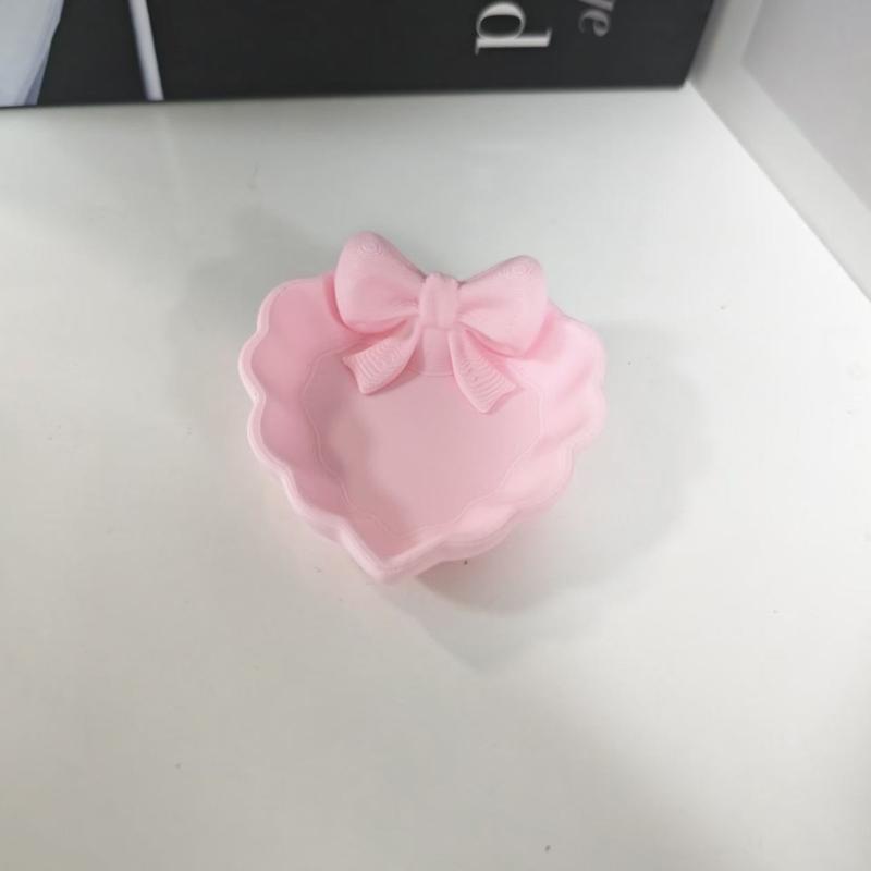 Elegant Heart Shape Jewelry Tray With Pink Bowknot Decoration For Earrings Rings And Necklaces Organizers