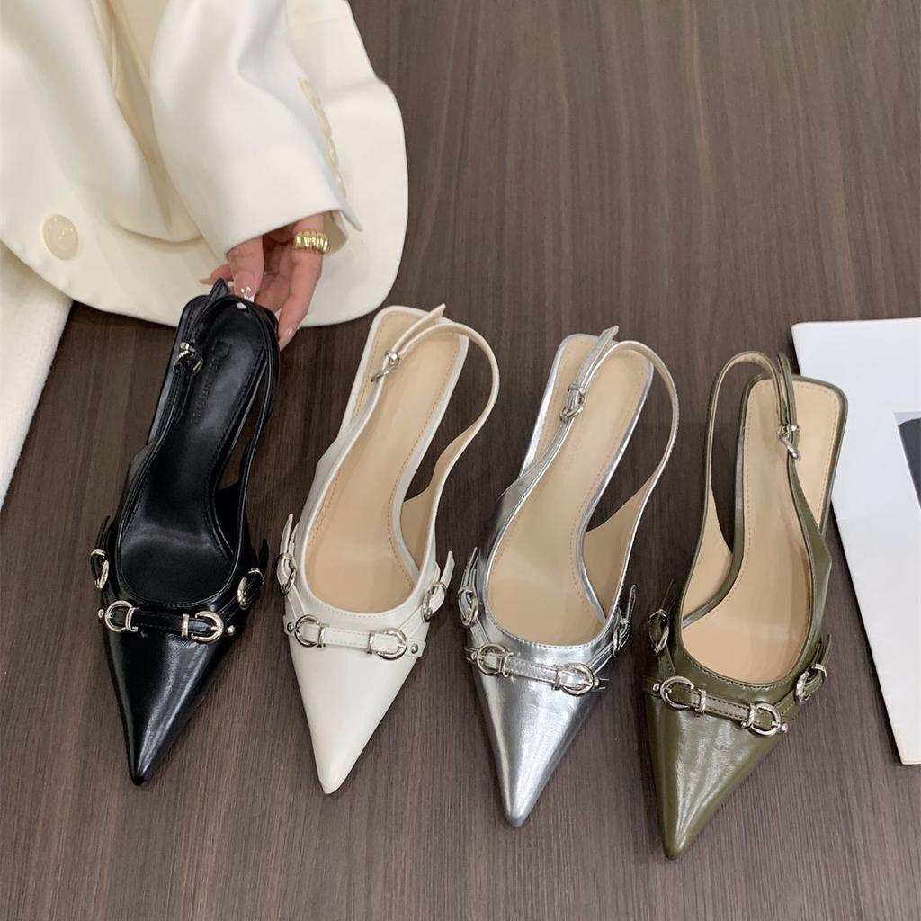 Niche French silver high heels bag head sandals fairy shoes 2025 new spring and summer temperament pointed single shoes