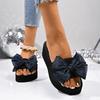 Fashion Women's Bowtie Decor Wedges Sandals Summer Light Comfort Chunky Platform Slippers Plus Size Thick Sole Non Slip Casual Slippers