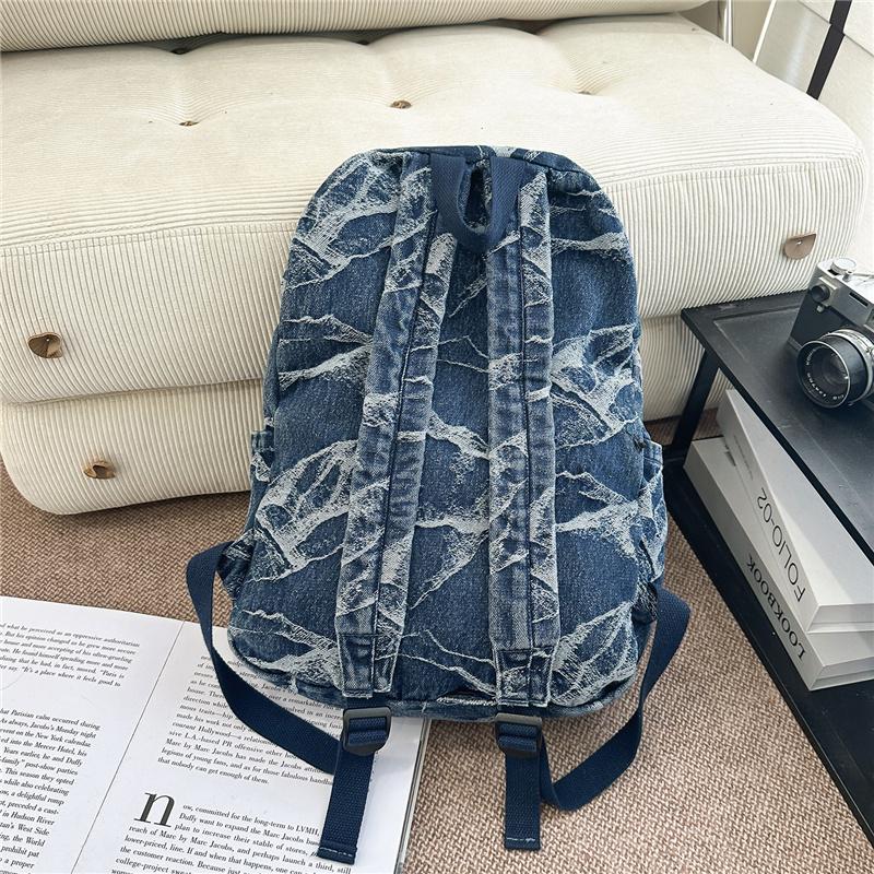 Denim Camouflage Backpack Casual Style Unisex School Bag Fashionable Travel Rucksack