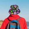 Bucket Hat Multicolor Floral Print on Black Lightweight Outdoor Fishing Beach Hiking with Large Brim for Casual Summer Hat