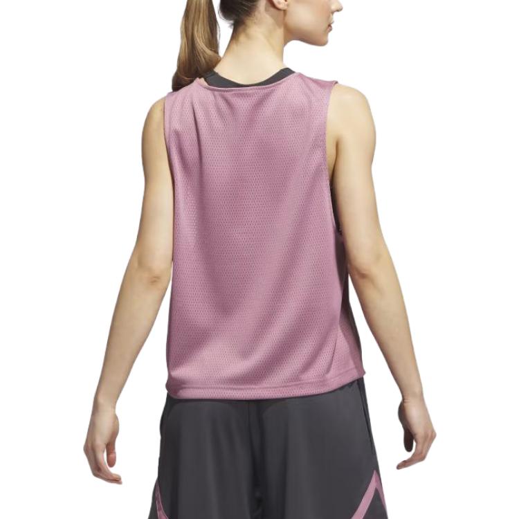Adidas Logo Mesh Breathable Round Neck Sleeveless Vest Women Tops Pink IJ5243